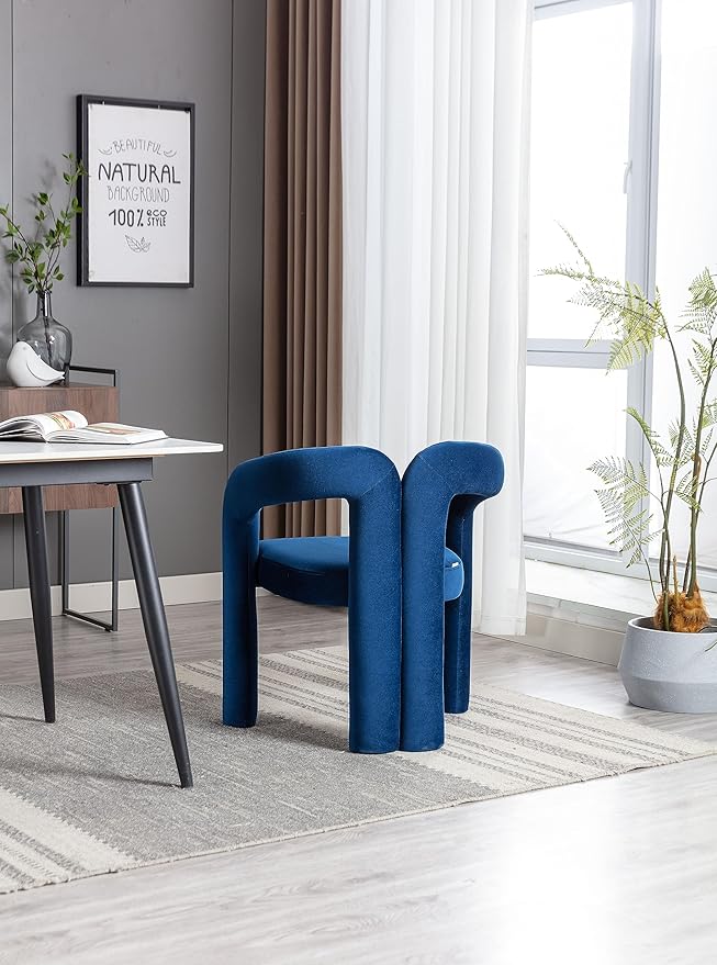 Set of 2 Contemporary Velvet Fabric Upholstered Accent/Dining Chairs Barrel Side Chairs for Kitchen and Living Room (Navy Velvet)