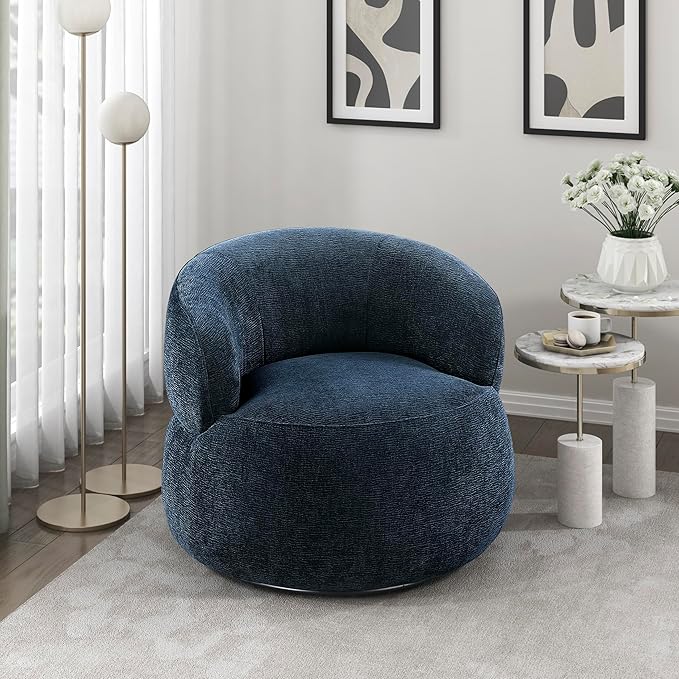 Lexicon Modern Barrel Swivel Accent Chair - Upholstered Soft Chenille Fabric with Metal Base 360 Degree Round Swivel Accent Chair for Living Room Bedroom Office No Assembly Required Blue