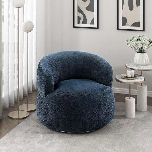 Lexicon Modern Barrel Swivel Accent Chair - Upholstered Soft Chenille Fabric with Metal Base 360 Degree Round Swivel Accent Chair for Living Room Bedroom Office No Assembly Required Blue