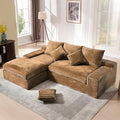 KIVENJAJA 98.8'' Small L-Shaped Sectional Couch with Chaise Fluffy Corduroy Cloud Couches Compression Boneless Sofa for Home Living Room Apartment Office No Assembly Required Brown