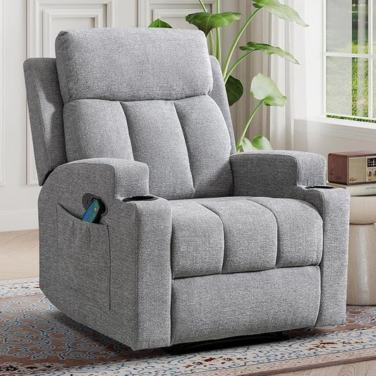 1PCS Fabric Manual Recliner Chair for Adults Comfy Reclining Chairs with Overstuffed Arm and Back Single Sofa for Living Room (1 Fabric Light Grey)