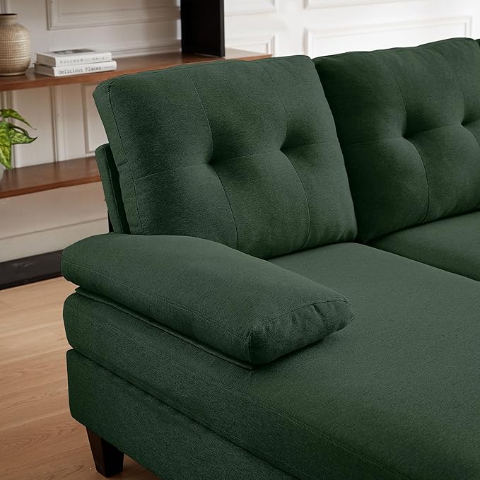 Sectional Sofa Couch for Living Room 111 U Shape Convertible 4 Seat Sofas Modern Polyester Fiber Sleeper Couches with Double Chaise and Portable Armrest (Green)