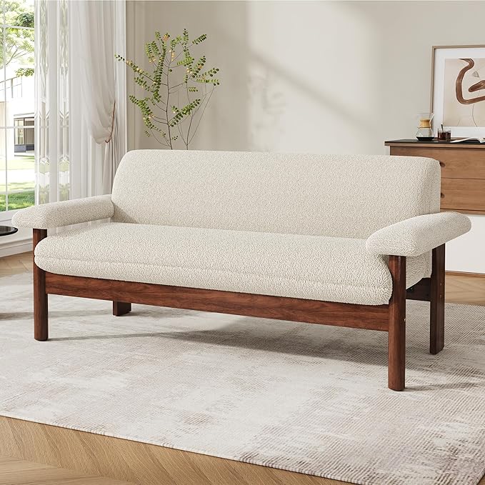 Christopher Knight Home Vincenzo 72.8 Loveseat Large Couch Chair Berber Fleece Sofa Upholstered Loveseat Soft Pillow Armchair Rubberwood Legs Couch Reading Sofa for Living Room Home Rest Beige