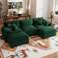 115 Oversize Modular Cloud Couch Sectional - Deep Seat U-Shaped Sofa 3 Seats with 2 OttomansPet-Friendly FabricGreen Corduroy