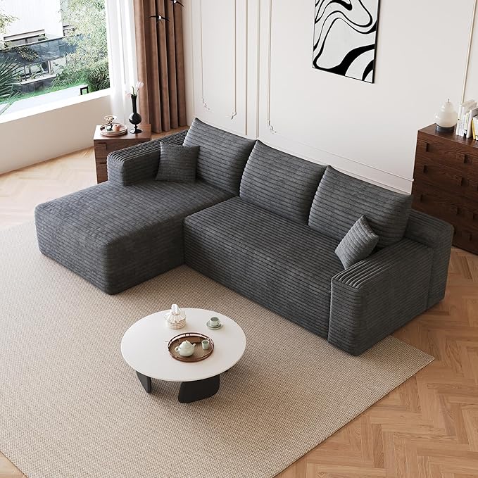 96 Sectional Couches for Living Room Modern Modular Sofa with L-Shape Couchs Upholstered Boneless Couch Deep Seat Sectional Couch with Chaise (Dark Grey 96 Left Facing Chaise+2Seaters)