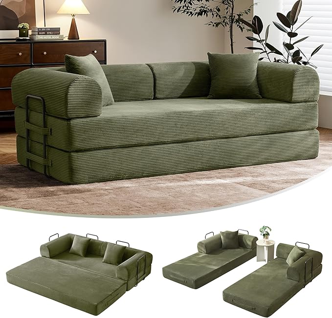 79 Modular Floor Sofa Convertible Sleeper Sofa Bed Removable Backrest Design Spacious Sleeping Area Easy Setup for Game Room Apartment (Light Green)
