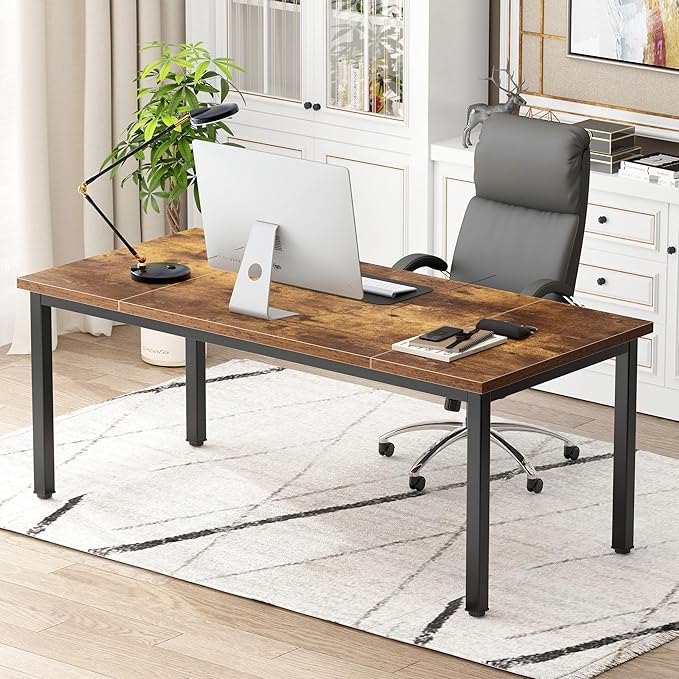 DlandHome 71 inches X-Large Computer Desk Composite Wood Board Decent and Steady Home Office DeskRetro