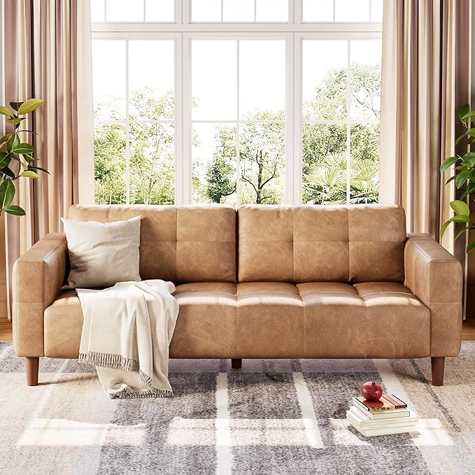 IDEALHOUSE 3-Seater Sofa Couch 83 Wide Faux Leather Sofa Couch with Spring Cushion Modern Sofa with Deep Seats and 2 Removable Back Cushions