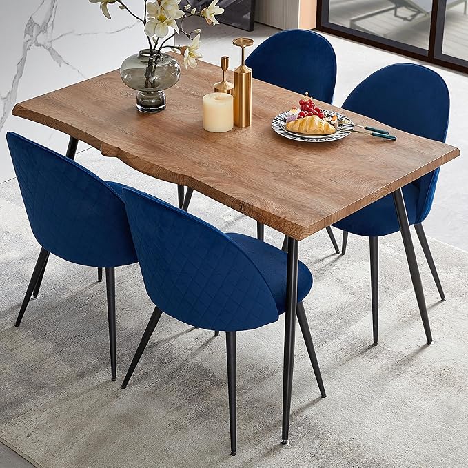 Modern Dining Table Set for 4Stylish Rectangular Kitchen Table with Chairs Set Compact Breakfast Dinner Table Set &amp Armlss Beautiful Dining Chair Velvet with Strong Metal Legs for Indoor