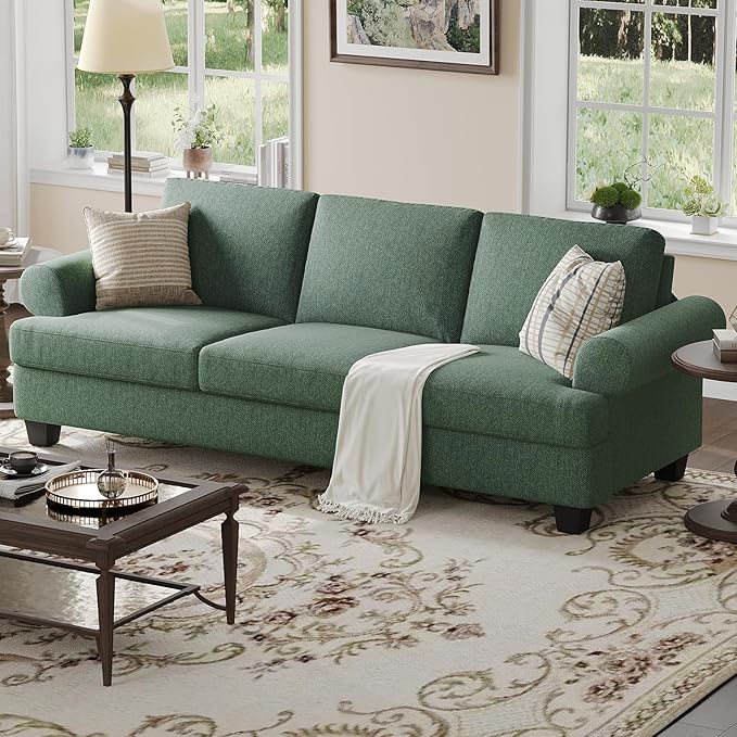 91 Inch Lawson Sofa with Extra Deep Seats Oversize Mid-Century 3-Seat Sofa Couch for Living Room Apartment Lounge Green