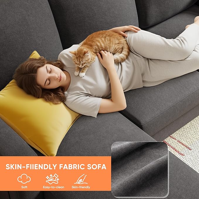 YESHOMY Couch for Living Room Small L-Shaped Couch with Convertible Chaise Comfy Sectional Sofa with Ottoman and Side Pockets for Small SpaceDark Grey