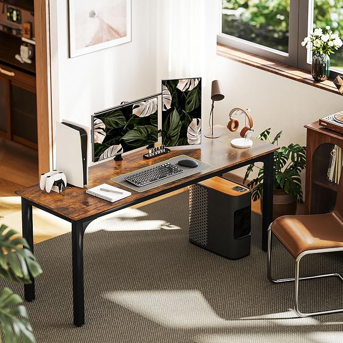 HOMCOM Modern Simple Large Computer Desk 71 Long Home Office Desk for Two Person Multi-Purpose Computer Table for Home Office Study Rustic Brown