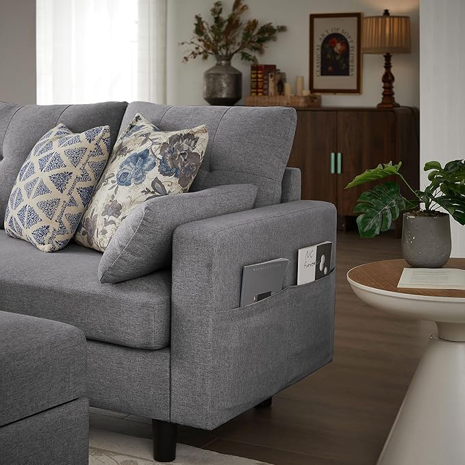 Sectional Sofa Couch Sleeper Sofa Bed 101 Convertible U Shaped Couch with Double Chaise 4-Seat Sofa Set for Living Room Light Grey
