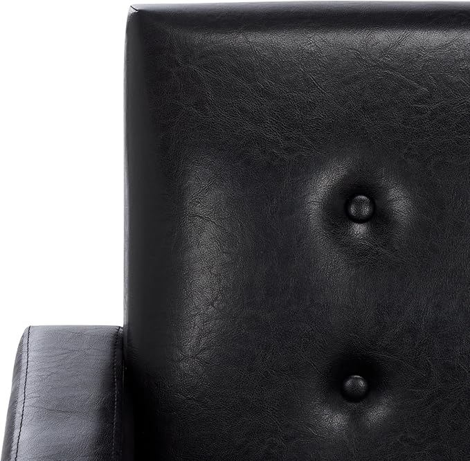 SAFAVIEH Home Collection - Roald Accent Chair Black Faux Leather Tufted Seat &amp Antique Brown Solid Wood Frame (ACH6209D)
