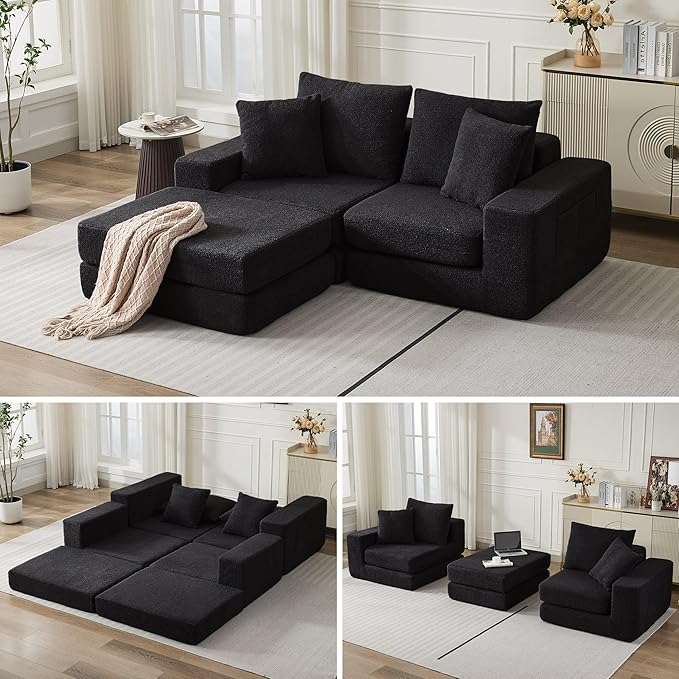80'' Modular Sectional Couch with L-Shape Chaise Modern Boneless Loveseat Cloud Couch for Living Room Sofa Bed with Deep Seat No Assembly Sleeper Sofa for Living room Apartment and Bedroom