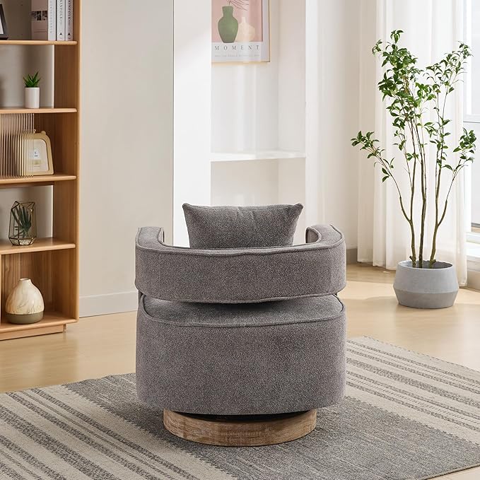 29.1 W Swivel Accent Chair with Open Back Modern Comfy Sofa Chair with Rubberwood Base 360 Degree Comfy Lounge Reading Armchair for Living Room Bedroom Nursery Office or Club (Charcoal)
