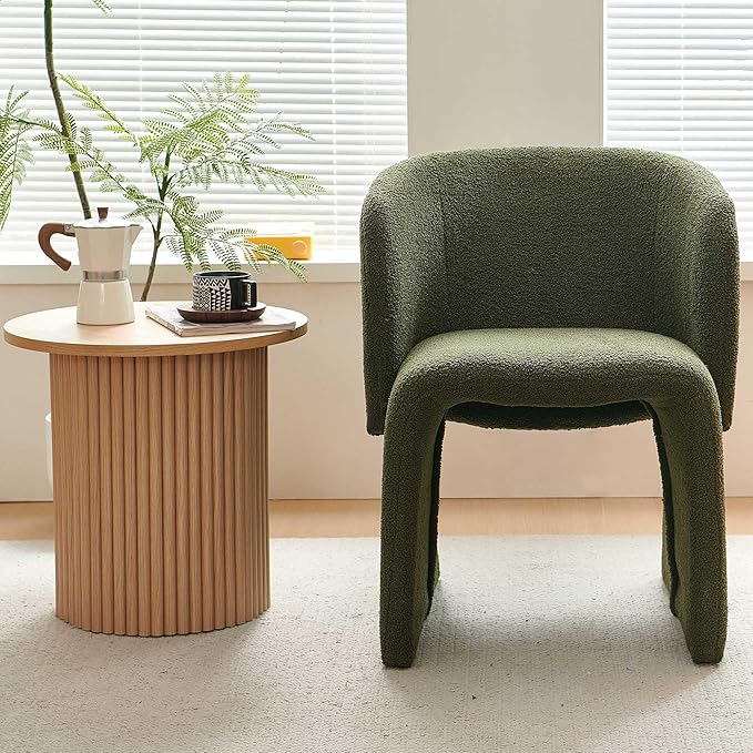 Modern Barrel Kitchen Chairs Set of 4 Upholstered Accent Chair Living Room Chair for Kitchen Waiting Room Bedroom Office Dining Room Green Teddy Velvet