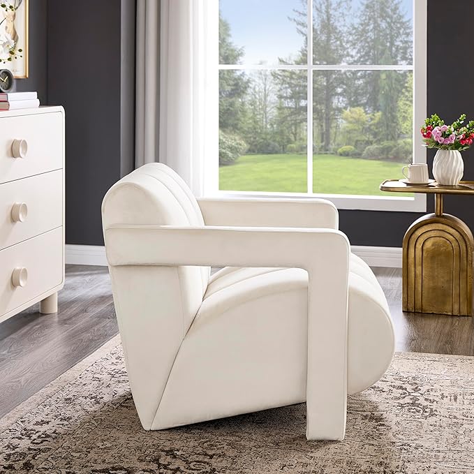 Roundhill Furniture Velmor Contemporary Velvet Accent Armchair Ivory