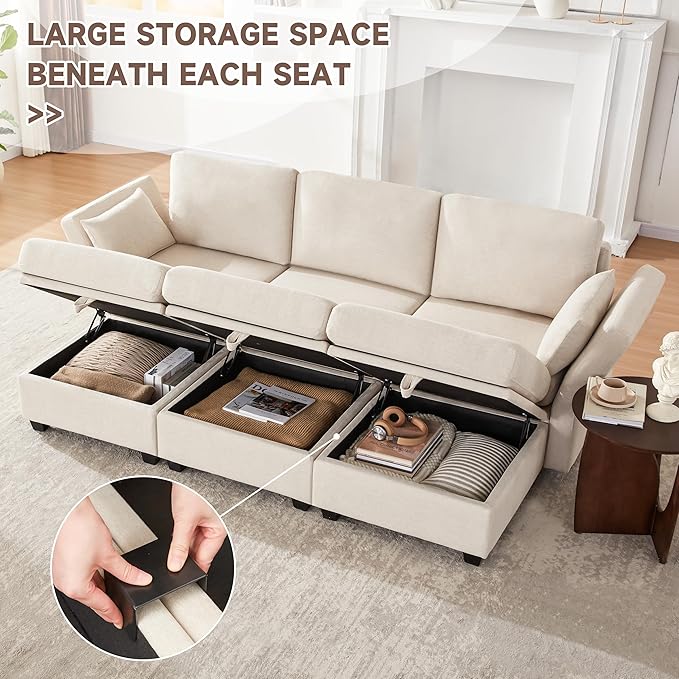 Modular Sectional Sleeper Sofa Bed 6 Seat Couch With Storage for Living Room Reversible Chaise Beige