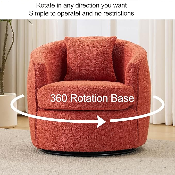 Swivel Barrel Chairs 32 Inches Wide No Assembly Round Upholstered Armchairs Accent Chairs Single Sofa Chair for Living Room (Orange Set of 1)