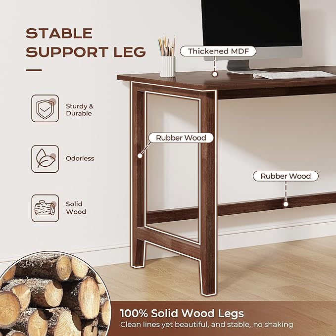 IOTXY Reversible L-Shaped Office Desk - 63 Extra Large Corner Computer Table with Storage Shelves Solid Wood Legs Home Writing &amp Study Workstation Walnut