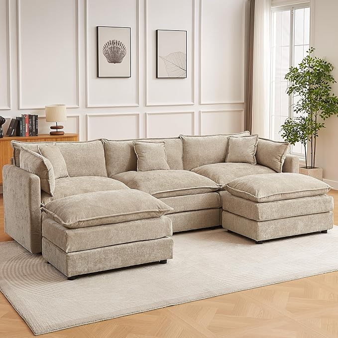 HIPIHOM Modular Sectional Sofa 112.2 Inch L Shaped Couch Set with Armrests 3-Seater Comfy Cloud Couches for Living Room Apartment Coffee