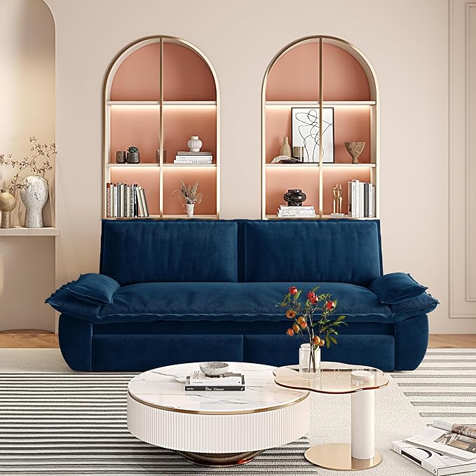 3 in 1 Convertible Queen Sleeper Sofa Bed Comfy Pull Out Futon Couch Bed 73.2 Modern Velvet Recliner Loveseat Sofa Multi-Functional Blue Cloud Couch for Living RoomApartmentOffice (Blue 73.2)
