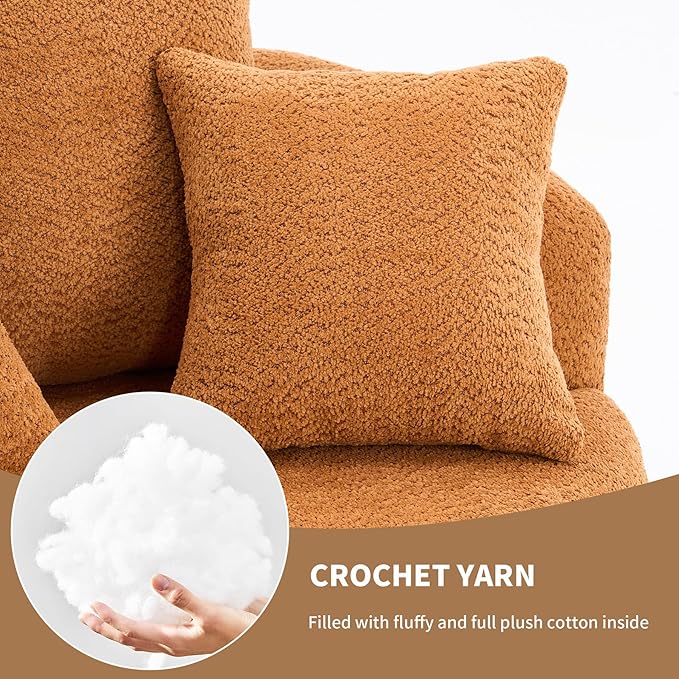 40” Orange Round Swivel Chair with 3 Pillows &amp Thick Cushion Oversized 360° Swivel Accent Chair Modern Boucle Armchair for Nursery Living Room Bedroom Club