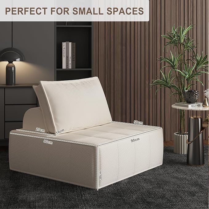 PurrJoys Modular Sectional Sofa 35 Corduroy Sofa Sleeper Deep Seat Sofa with Adjustable Backrest Small Couch for Small Spaces Living Room Bedroom ApartmentBlue Office Couch