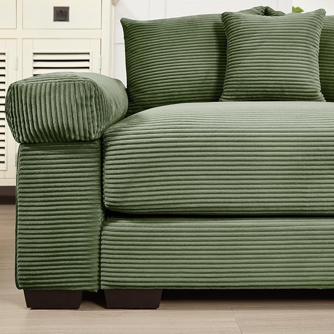 ERYE Modern Corduroy Upholstered Accent Chair and Ottoman Set Oversized Wider Seat Armchair Leisure Comfy Lounge Chaise with Removable CushionArmrests and 3 Pillows