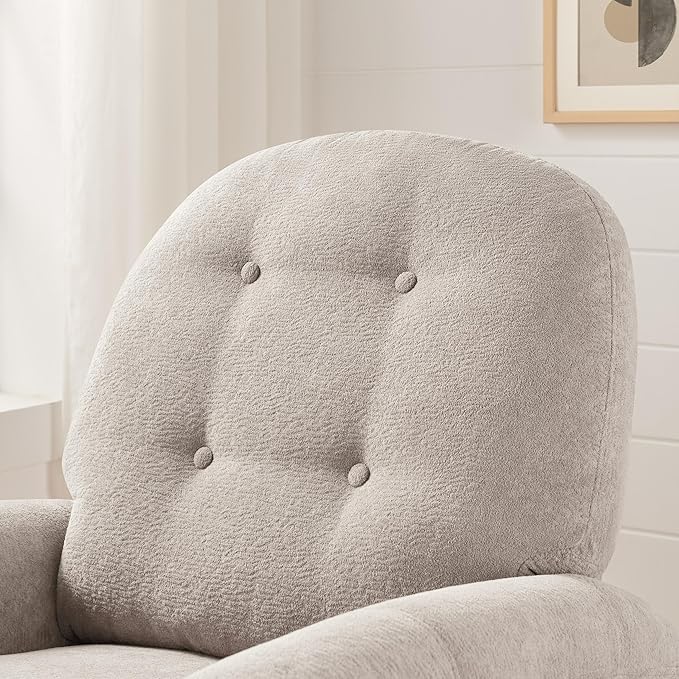 VANOMi 360 Swivel Rocker Recliner Chair Nursery Rocking Chair with Tufted Backrest Manual Recliner Chairs for Small Spaces Upholstered Glider Nursing Chair for Living Room Bedroom (Camel)