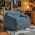 24/7 Shop at Home Garel Modern Upholstered Foam Sofa Chair with Curved Back and Arm Compressed Couch in a Box No Assembly Required for Home Theater and Living Room Ocean Blue