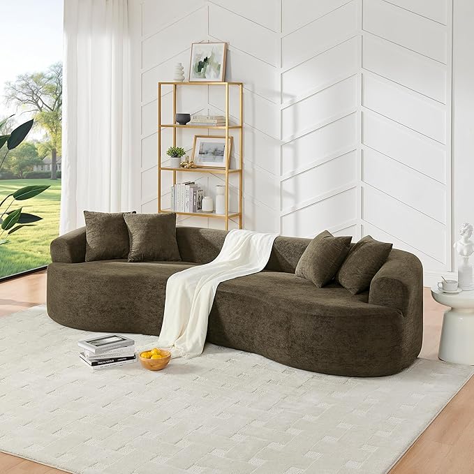 DEINPPA Oversized Modular Couch with 4 Pillows 4-Seater Curved Cloud Sofa Chenille Upholstered Comfy Couch for Living Room Apartment Office No Assembly Needed-Dark Brown