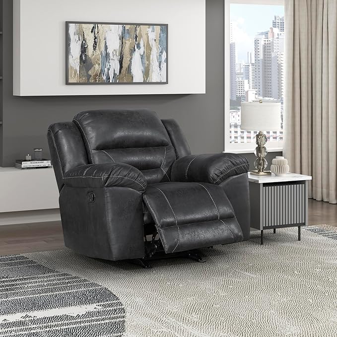 Lexicon Rocker Recliner Chair for Living Room Wall Hugger Manual Recliner Chairs Textured Microfiber Upholstered Rocking Reclining Chair Home Theater Seating Required Assembly Black