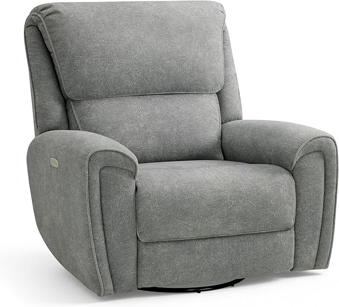 MCombo Power Swivel Rocker Recliner Chair Oversized Power Recliner Chair for Big and Tall People 400lbs Heavy Duty Recliners USB Charge Ports for Living Room Office Fabric OE678 (Light Grey)