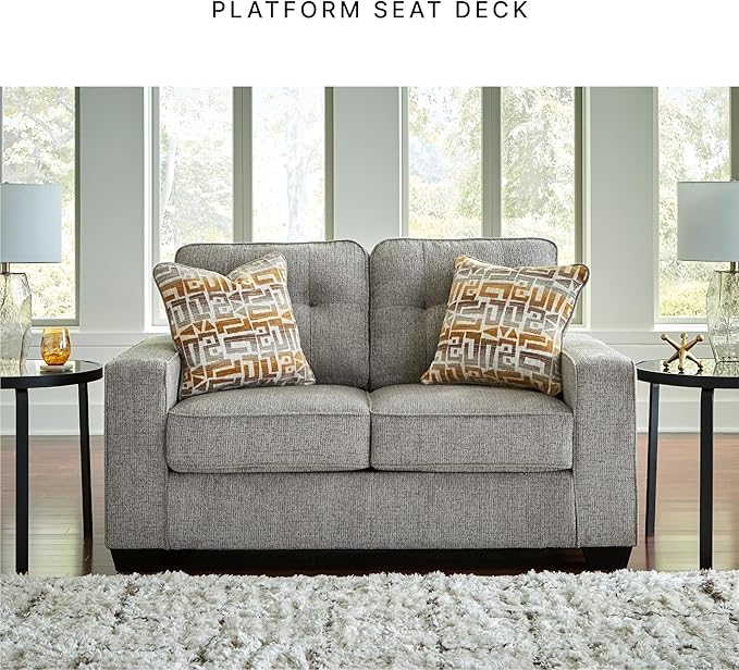 Signature Design by Ashley Fanciful Classic Loveseat with Tufted Cushion and Removable Cushion Light Gray