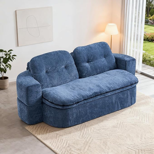 Modern Floor Sofa with 2 PillowsConvertible Chenille Foam-Filled Sleeper Sofa Bed no Assembly RequiredConvertible Sofa Couch BedFolding Mattress for Living Room (Chenille Dark Blue)