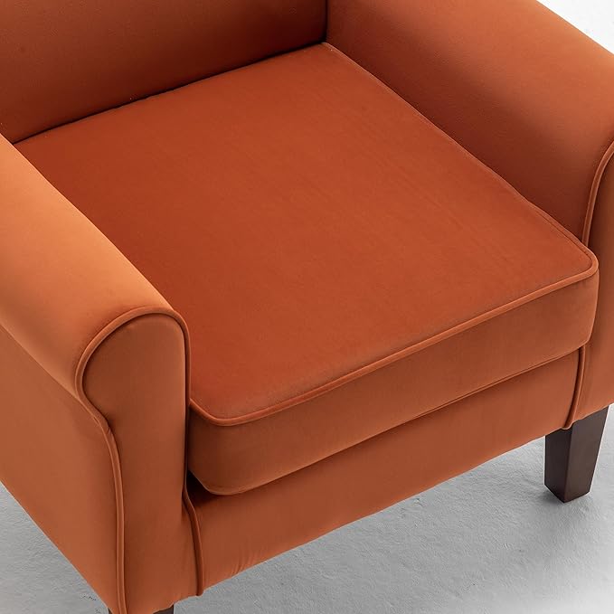 Classic Accent Armchair with Birch Wood Frame and Comfortable Rolled Armrests Arm Chairs for Living Room Bedroom and Office Decor Orange