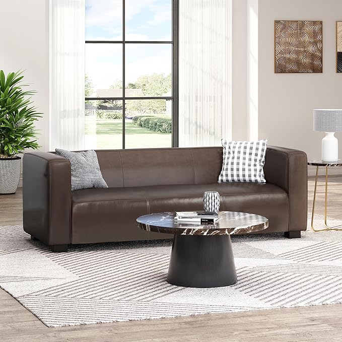 80.25 PU Leather Upholstered Couch Modern 3 Seater Sofa with Tufted Back and Square Arms Nailhead Sofa for Living Room Office Apartment Small Space Dark Brown