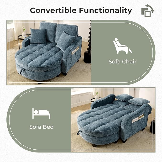 DEINPPA Oversized Accent Sofa Chair with Storage Ottoman Chenille Upholstered Comfy Chair with Throw Pillows for Living Room Reading Room Bedroom-Blue