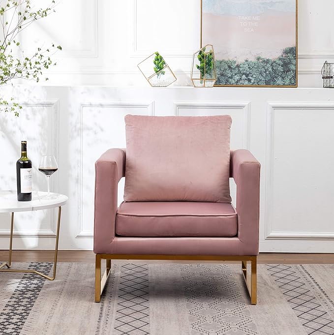 Roundhill Furniture Lenola Upholstered Accent Arm Chair Pink 27.5D x 29.75W x 34.5H in