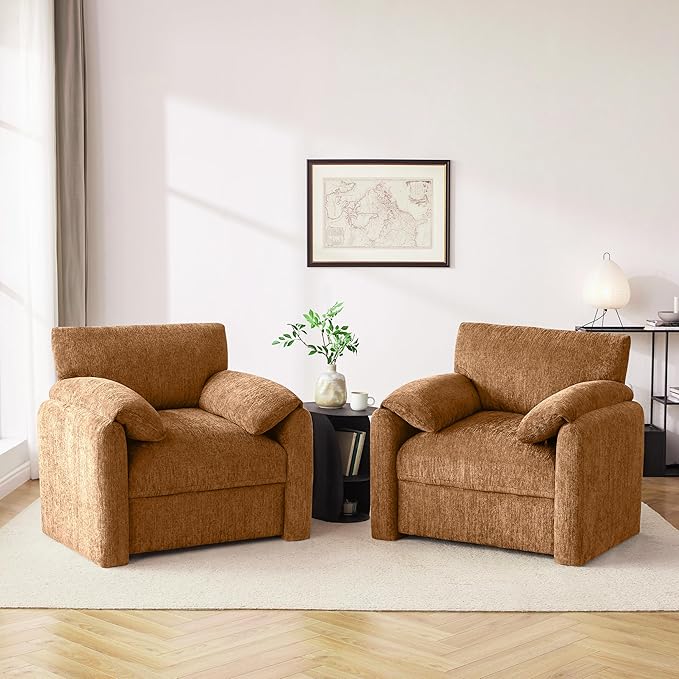 Chenille Oversized Armchair 38.6' Wide Accent Chairs for Living Room &amp Bedroom Modern Lounge Chair Upholstered Mid-Century Reading Chair (Rustic Bronzing Cloth 1 Pack)