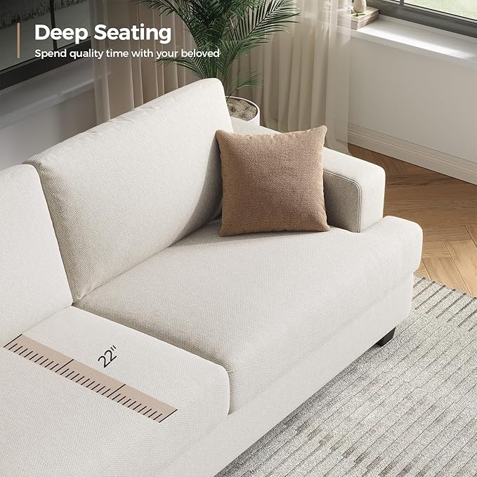 84 Inch Sofa with Extra Deep Seats Oversize Linen Fabric 2 Seater Sofa for Living RoomModern Couch and Loveseat Comfy Armrests and Seats and Backrests Easy Installation Ivory