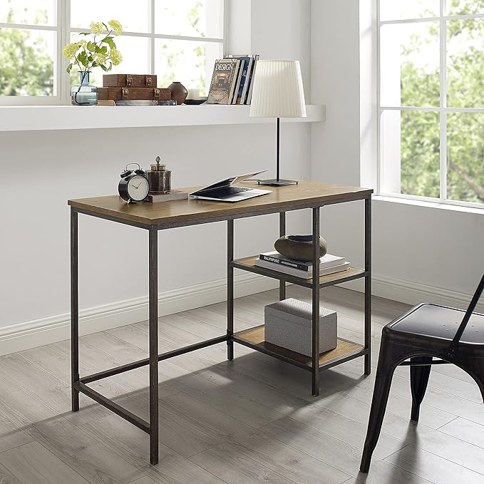 Crosley Furniture Brooke Small Home Office Desk with Storage Shelves Washed Oak