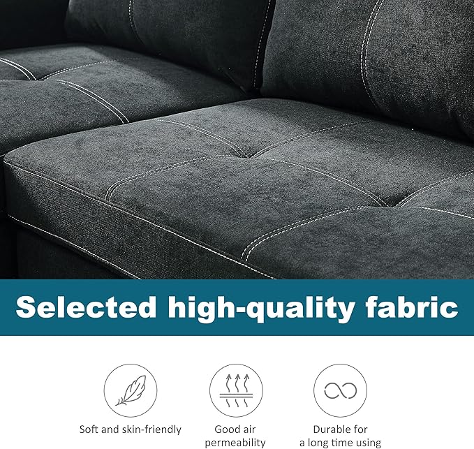 Ucloveria Reversible Sectional Sofa Couch Sleeper Sofa Bed with Storage Chaise Pull Out Couch Bed for Living Room L-Shape Lounge 2 in 1 Sectional Couch with Pull Out Bed Black