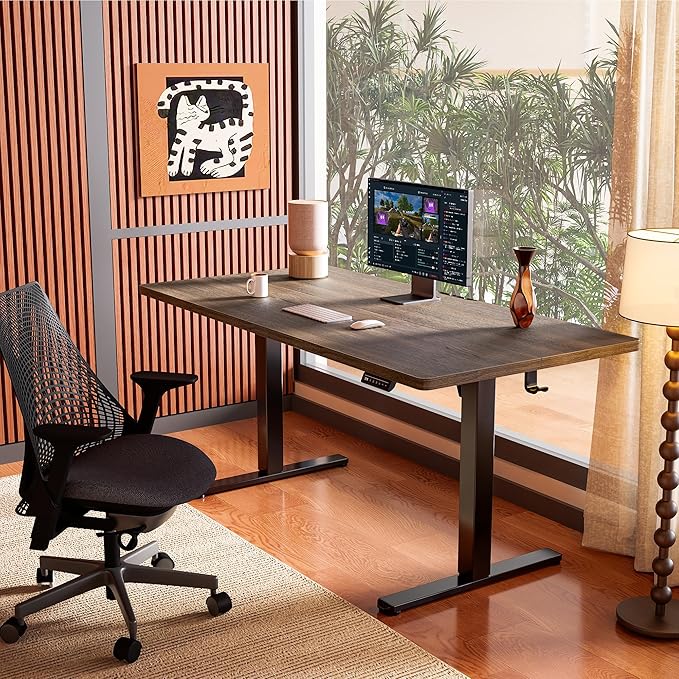 ErGear Height Adjustable Electric Standing Desk 32 x 19 Inches Sit Stand up Desk Memory Computer Home Office Desk Dark Walnut