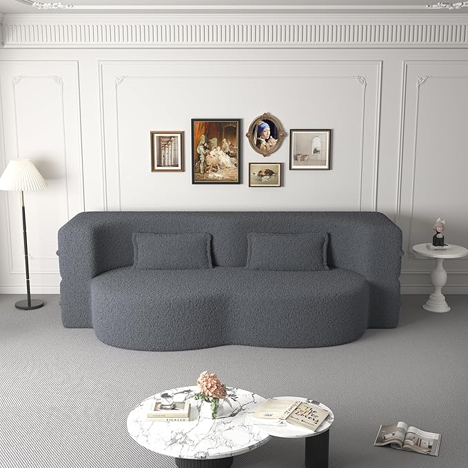 Foldable Sofa Bed2 in 1 Convertible Cloud Loveseat Sleeper Sofa BedTeddy Floor Sofa with 2 PillowsSofas &amp Couches for Living RoomGuest BedPlayroomno Assembly Required Cloud Couch (Grey)