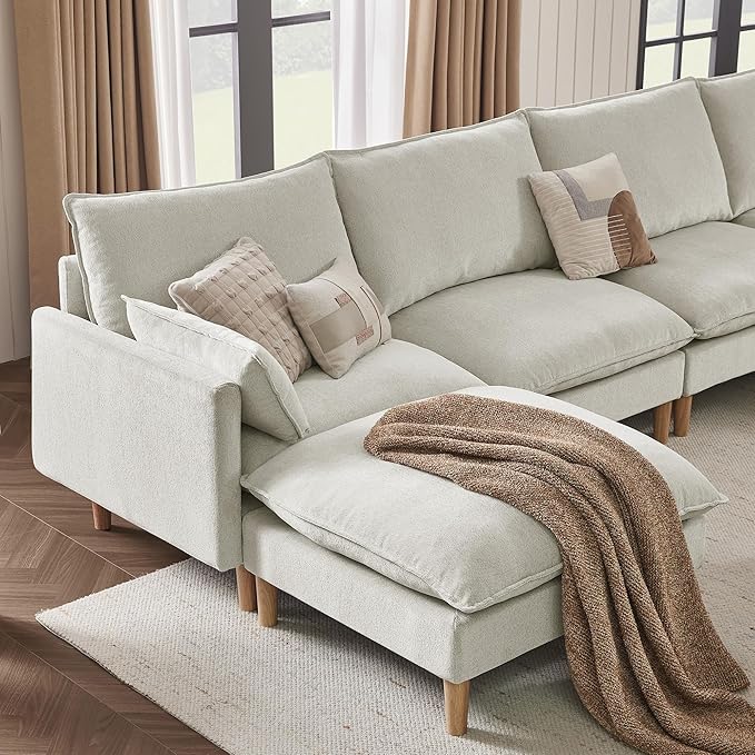 CHITA Modular Sectional Couch L-Shaped Oversized Cloud Couches for Living Room Mid Century Modern Sectional Sofa Comfy Chenille Sofas with Removable Cushions Light Gray