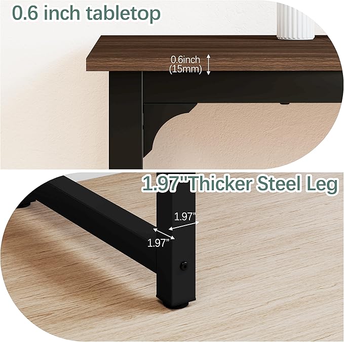 NSdirect Large Office Desk for Home Office Large 63” Computer Desk Table Wide Writing Study Desk for 2 Person Metal Sturdy Frame Thicker Steel Legs Black Chocolate