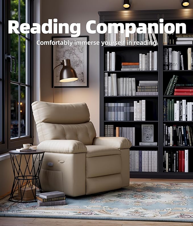 27'' Oversized Rocker Recliner Chair PU Leather 360° Manual Rocker Swivel Recliner for Adults Lazy Chair with 1.5X Sponge Comfort Arm and Back for Living Room Bedroom